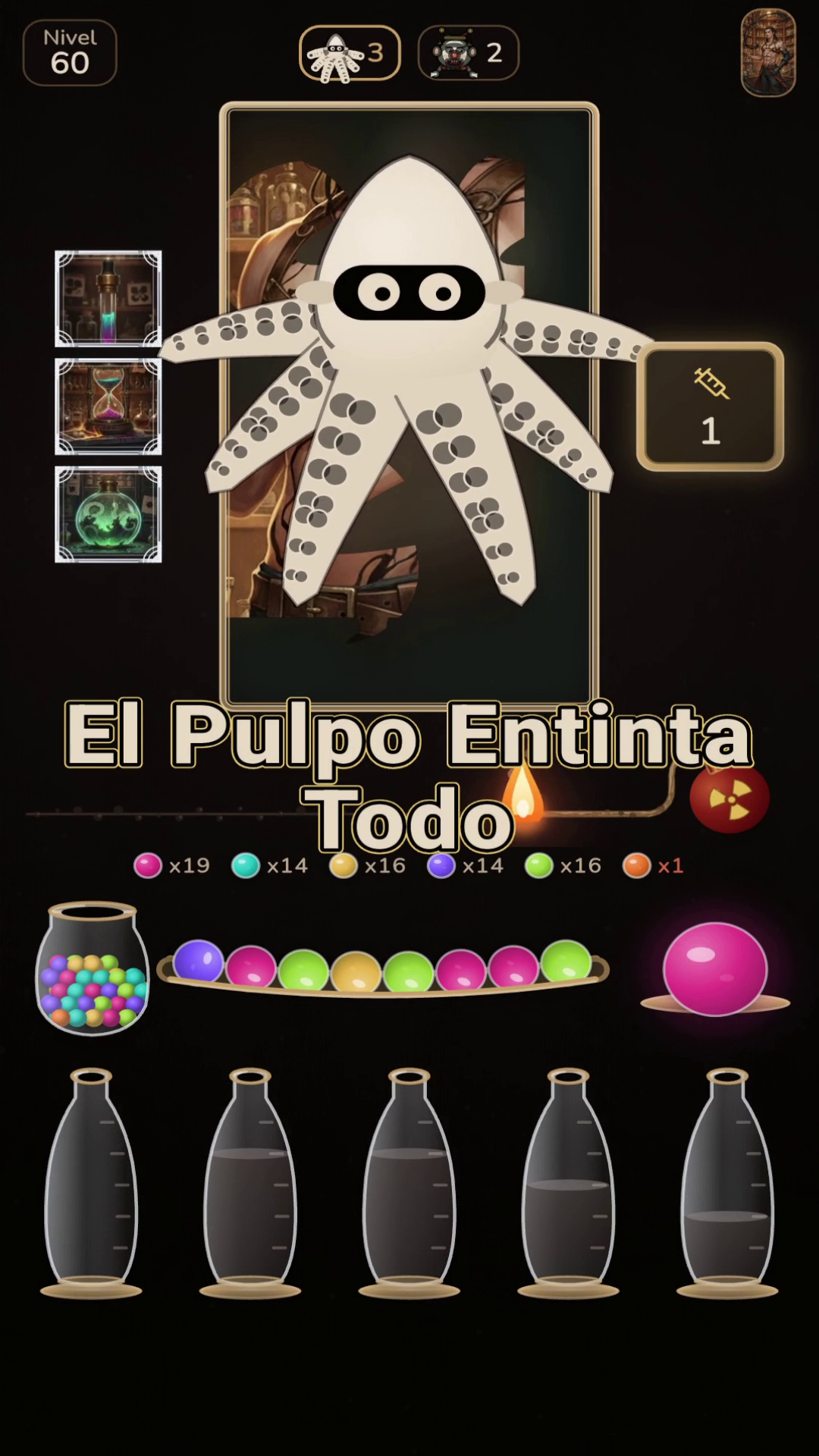 El pulpo oculta los colores de los frascos